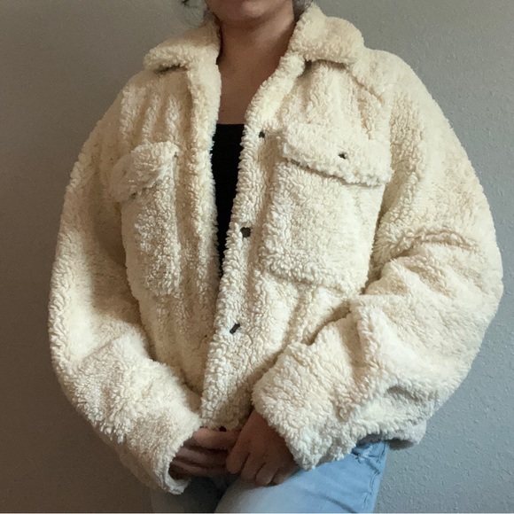 FREE PEOPLE Teddy Womens Swing Jacket in cream - Picture 1 of 7